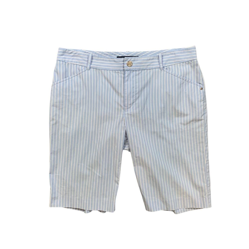 Ralph Lauren Golf Shorts Womens 8 Blue White Cotton Blend Striped Bermuda ZipFly - Picture 1 of 9